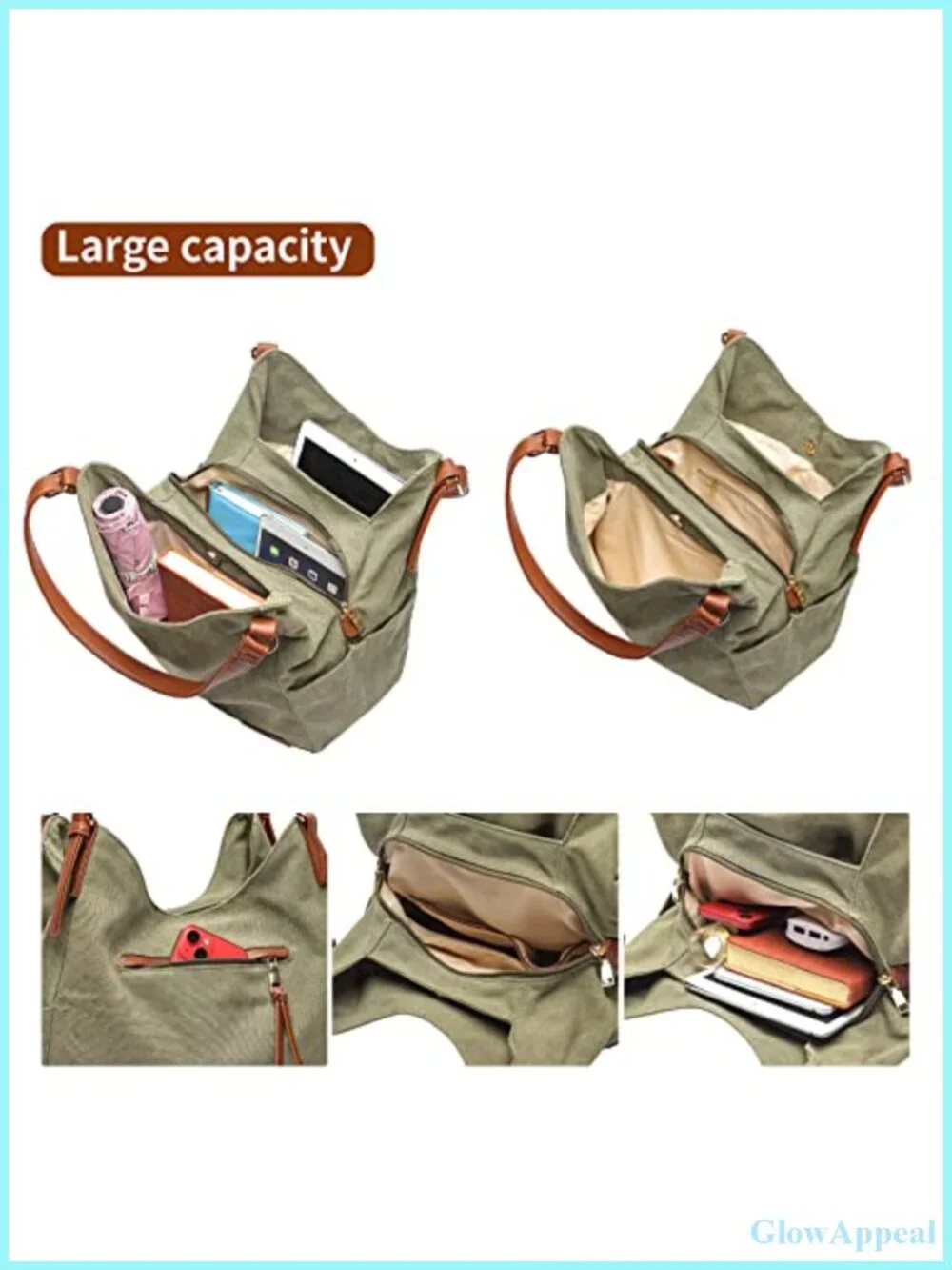 Canvas Hobo Purse Multi Pocket Tote Shoulder Bag with Embroidery Ethnic
